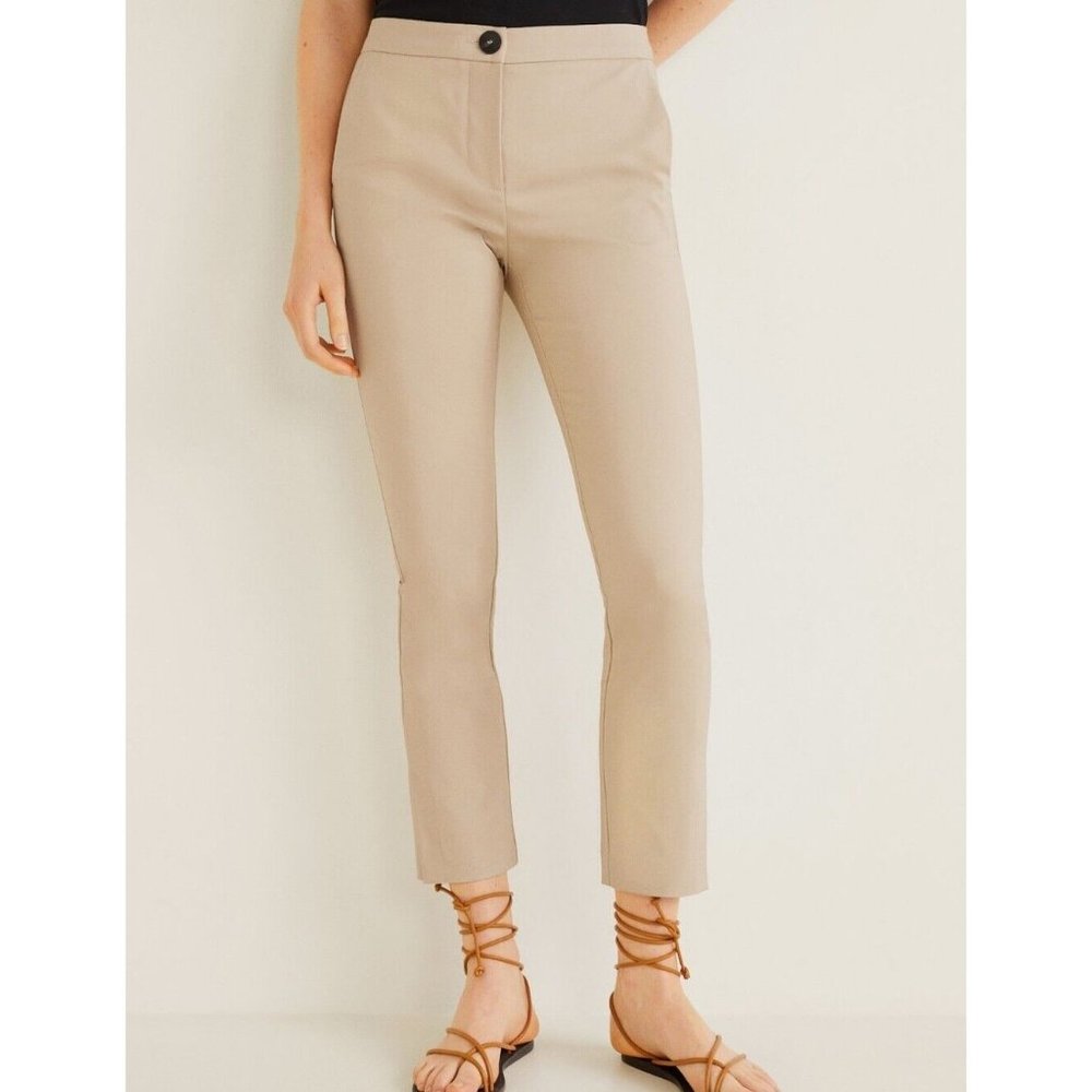 NWOT Mango Beige Straight Cotton Trousers | Size US 4